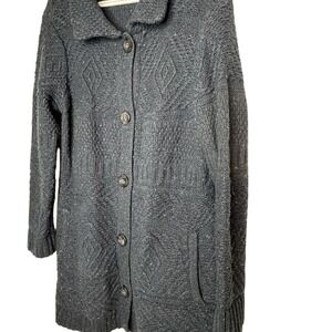 J Jill Womens Navy Longline Sweater Cardigan Sz L‎ Textured Chunky Cabin Winter
